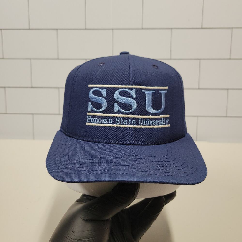 Vintage Sonoma State University SSU Split Bar Snapback Hat Navy Blue USA